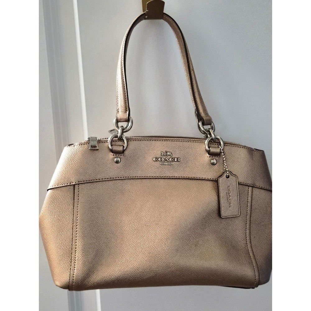 Coach Metallic Champagne Gold Crossgrain Leather Satchel Crossbody Bag - Picture 11 of 12